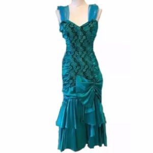 Vtg 80s Mermaid Bow prom Sequin ZUM ZUM 7-8 XS